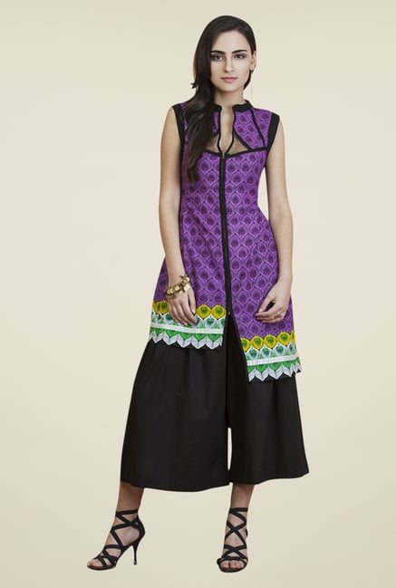Yepme Purple & Black Carol Kurti Set Yepme Purple & Black Carol Kurti Set