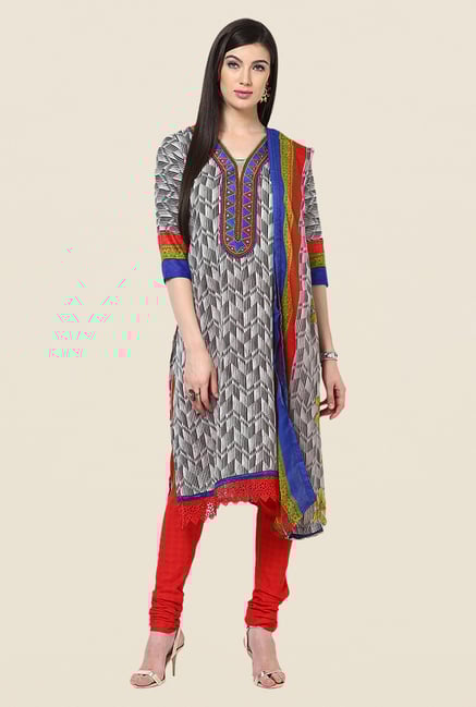 Yepme Grey & Red Patsy Salwar Kameez Set Yepme Grey & Red Patsy Salwar Kameez Set