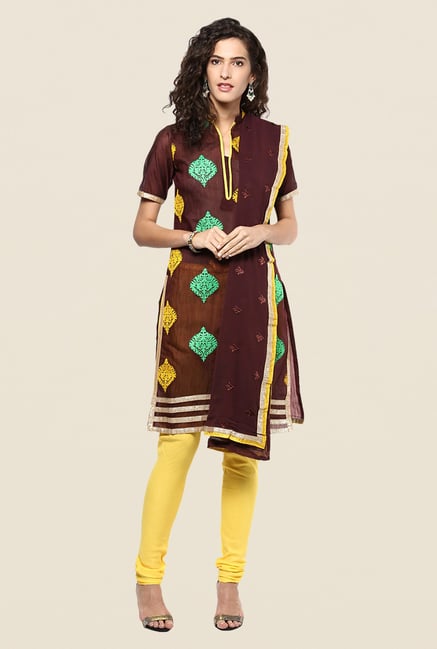 Yepme Opelia Brown & Yellow Salwar Suit Set Yepme Opelia Brown & Yellow Salwar Suit Set