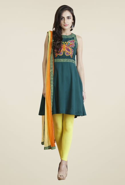 Yepme Green & Yellow Tisca Kurti Set Yepme Green & Yellow Tisca Kurti Set