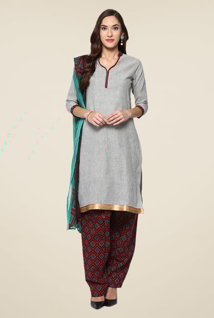 Yepme Terri Grey & Rust Salwar Suit Set Yepme Terri Grey & Rust Salwar Suit Set
