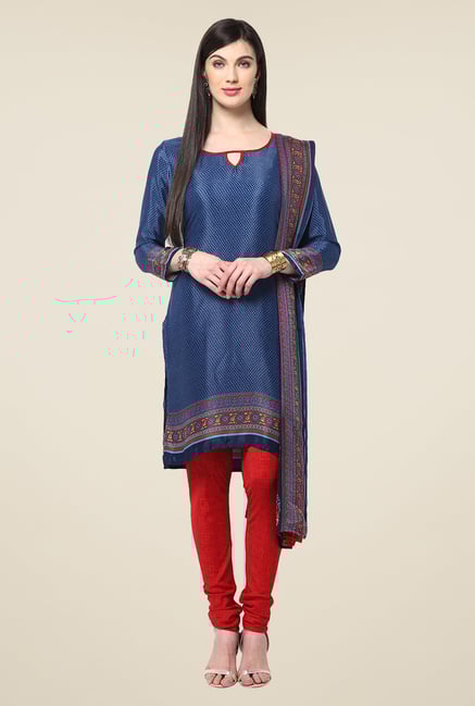 Yepme Hyna Blue & Red Salwar Suit Set Yepme Hyna Blue & Red Salwar Suit Set