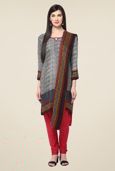 Yepme Hyna Grey & Red Salwar Suit Set Yepme Hyna Grey & Red Salwar Suit Set