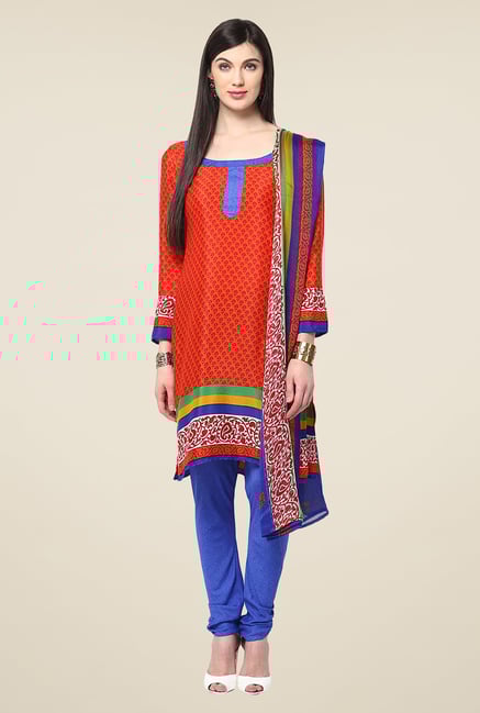 Yepme Hyna Orange & Blue Salwar Suit Set Yepme Hyna Orange & Blue Salwar Suit Set