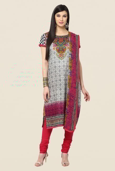 Yepme Grey & Red Baiely Salwar Kameez Set Yepme Grey & Red Baiely Salwar Kameez Set