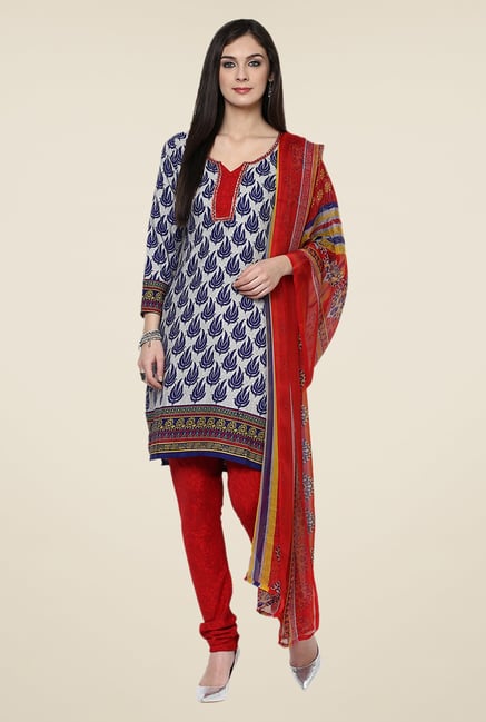 Yepme Densy Blue & Red Salwar Suit Set Yepme Densy Blue & Red Salwar Suit Set
