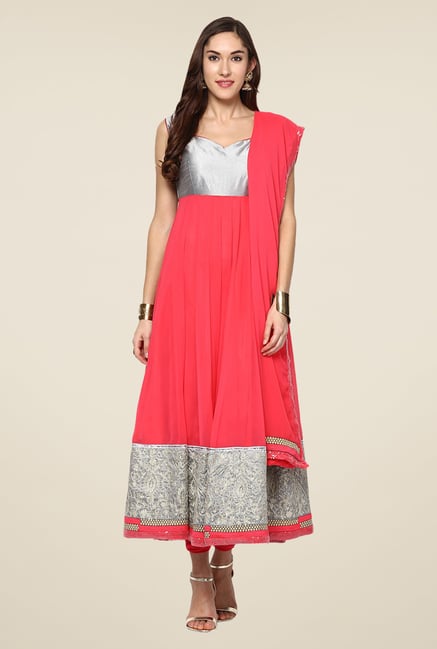 Yepme Merito Pink & Silver Salwar Suit Set Yepme Merito Pink & Silver Salwar Suit Set