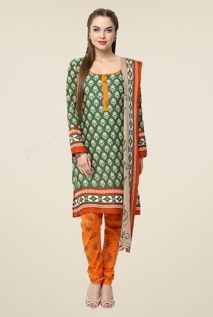 Yepme Densy Green & Orange Salwar Suit Set Yepme Densy Green & Orange Salwar Suit Set