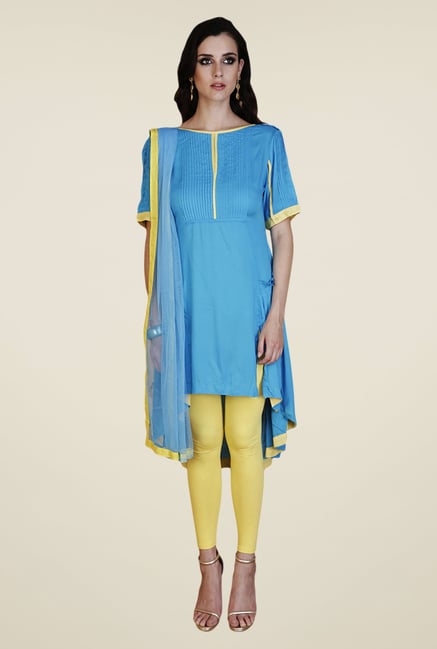 Yepme Blue & Yellow Nevil Kurti Set Yepme Blue & Yellow Nevil Kurti Set