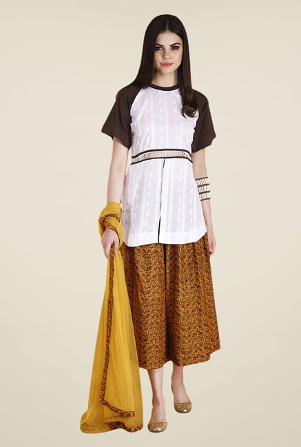 Yepme White & Yellow Natalie Kurti Set Yepme White & Yellow Natalie Kurti Set