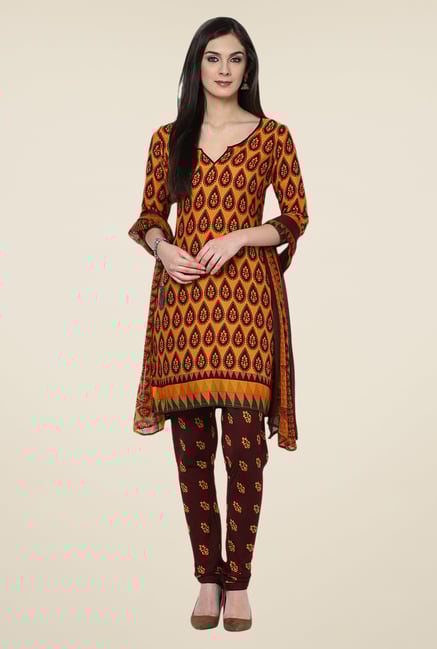 Yepme Densy Orange & Brown Salwar Suit Set Yepme Densy Orange & Brown Salwar Suit Set
