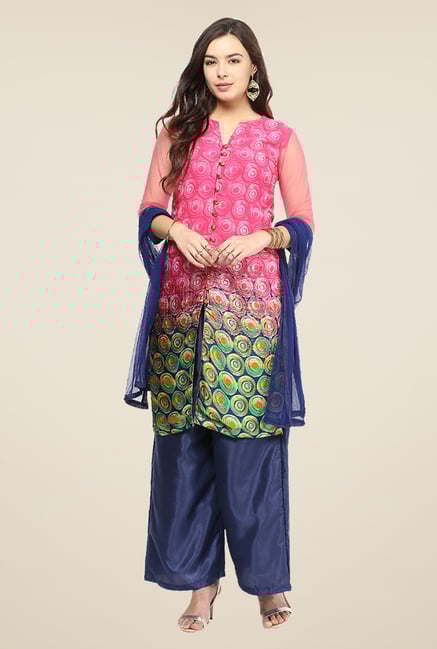 Yepme Flavia Pink & Blue Salwar Suit Set Yepme Flavia Pink & Blue Salwar Suit Set