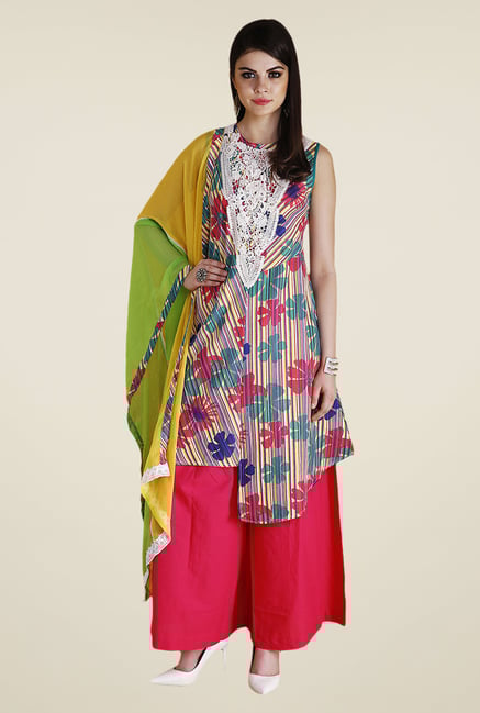 Yepme Pink & Blue Rini Kurti Set Yepme Pink & Blue Rini Kurti Set