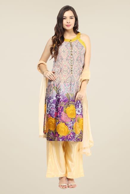 Yepme Yesenia Beige & Purple Salwar Suit Set Yepme Yesenia Beige & Purple Salwar Suit Set