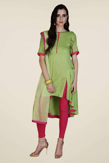 Yepme Green & Pink Nevil Kurti Set Yepme Green & Pink Nevil Kurti Set