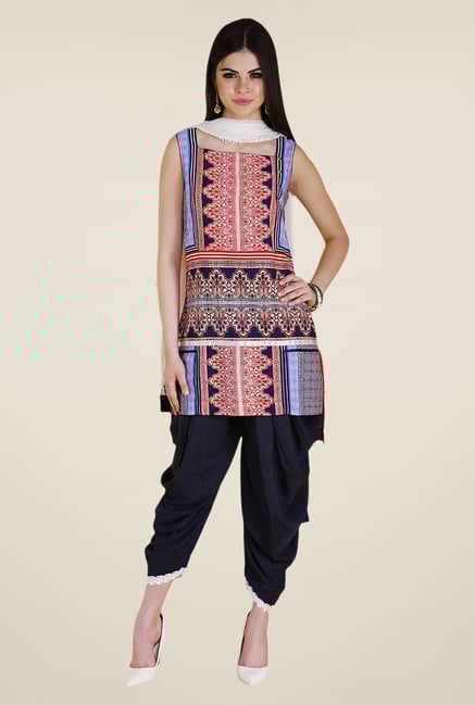 Yepme Red & Navy Zista Kurti Set Yepme Red & Navy Zista Kurti Set