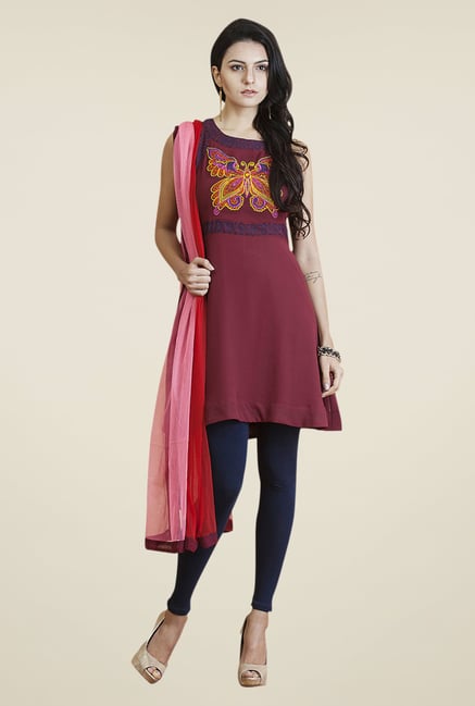 Yepme Maroon & Navy Tisca Kurti Set Yepme Maroon & Navy Tisca Kurti Set