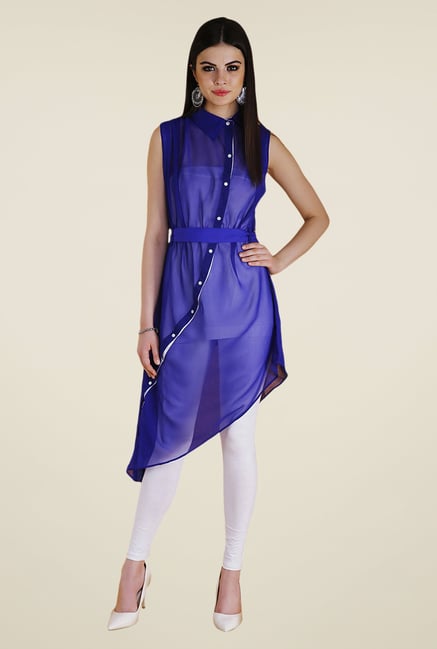 Yepme Blue & White Febe Kurti Set Yepme Blue & White Febe Kurti Set