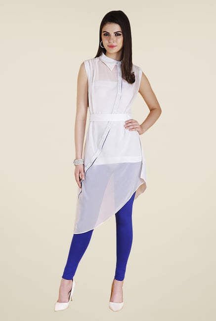 Yepme White & Blue Febe Kurti Set Yepme White & Blue Febe Kurti Set