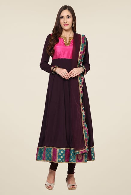 Yepme Pink & Wine Zenzi Salwar Suit Set Yepme Pink & Wine Zenzi Salwar Suit Set