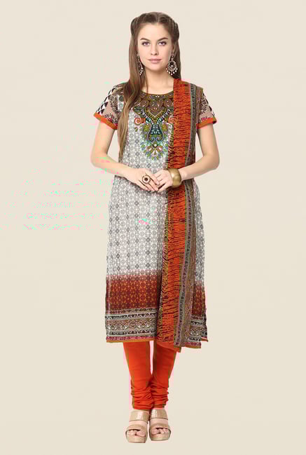 Yepme Grey & Orange Baiely Salwar Kameez Set Yepme Grey & Orange Baiely Salwar Kameez Set