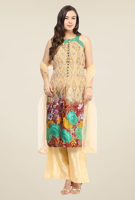 Yepme Yesenia Beige & Green Salwar Suit Set Yepme Yesenia Beige & Green Salwar Suit Set