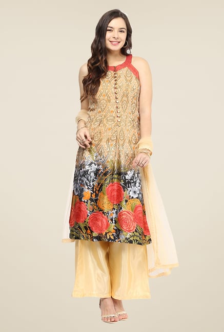 Yepme Yesenia Beige & Orange Salwar Suit Set Yepme Yesenia Beige & Orange Salwar Suit Set