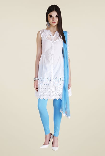 Yepme White & Turquoise Katacomb Kurti Set Yepme White & Turquoise Katacomb Kurti Set