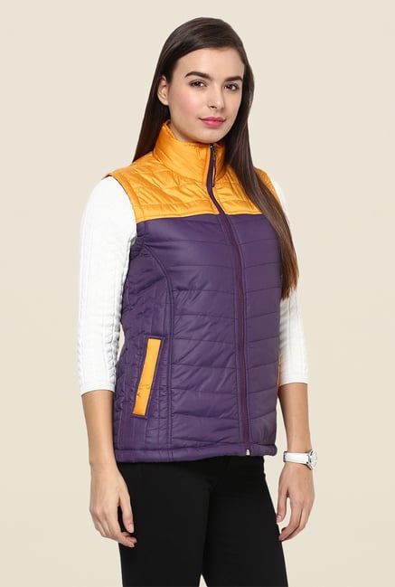 Yepme Purple & Mustard Carice Sleeveless Jacket Yepme Purple & Mustard Carice Sleeveless Jacket