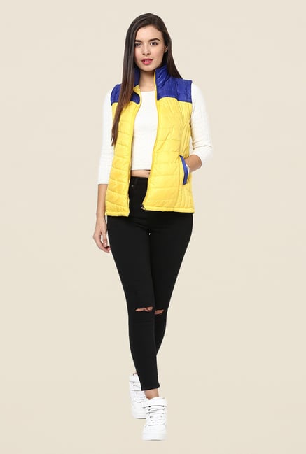 Yepme Yellow & Blue Carice Sleeveless Jacket Yepme Yellow & Blue Carice Sleeveless Jacket
