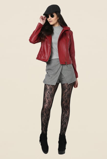 Yepme Maroon Hazel Leather Jacket Yepme Maroon Hazel Leather Jacket