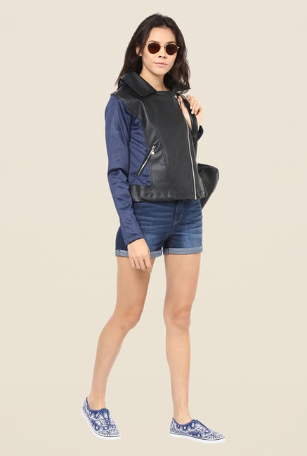 Yepme Black & Blue Skylar Leather Jacket Yepme Black & Blue Skylar Leather Jacket