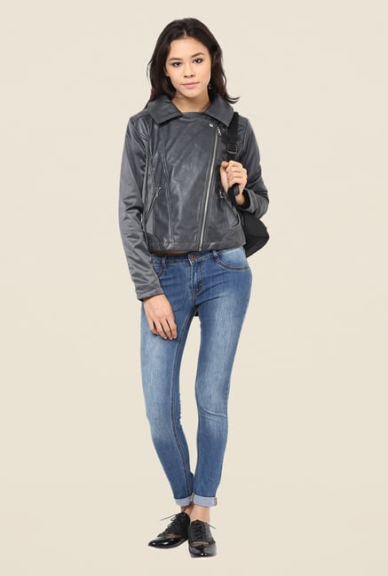 Yepme Dark Grey Skylar Leather Jacket Yepme Dark Grey Skylar Leather Jacket