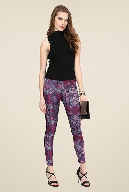 Yepme Ellise Purple & Black Party Leggings Yepme Ellise Purple & Black Party Leggings