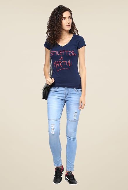 Yepme Blue Stilettos & Martini Graphic Print Top Yepme Blue Stilettos & Martini Graphic Print Top