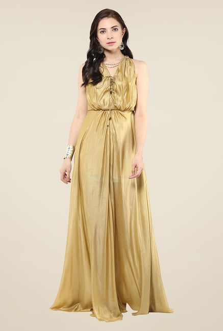 Yepme Gold Tie-up Maxi Dress Yepme Gold Tie-up Maxi Dress