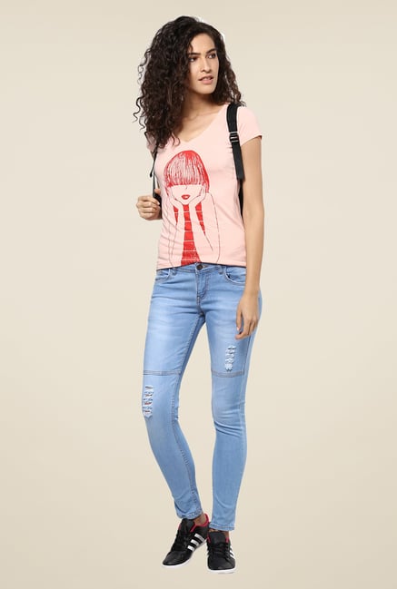 Yepme Pink Emo Girl Graphic Print Top Yepme Pink Emo Girl Graphic Print Top