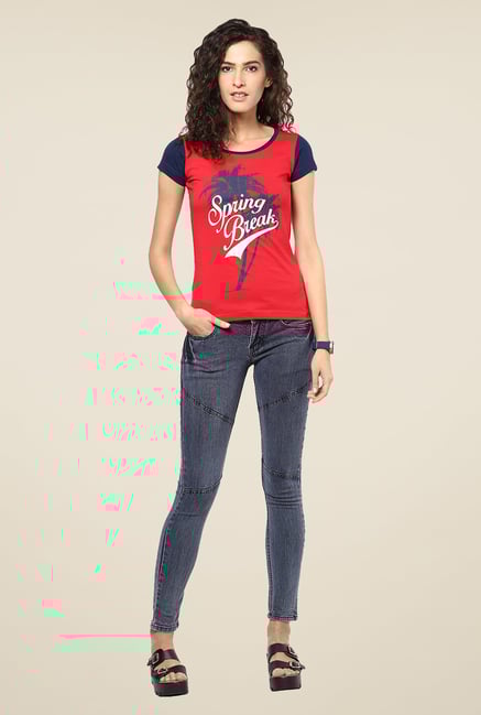 Yepme Red Spring Break Graphic Print Top Yepme Red Spring Break Graphic Print Top