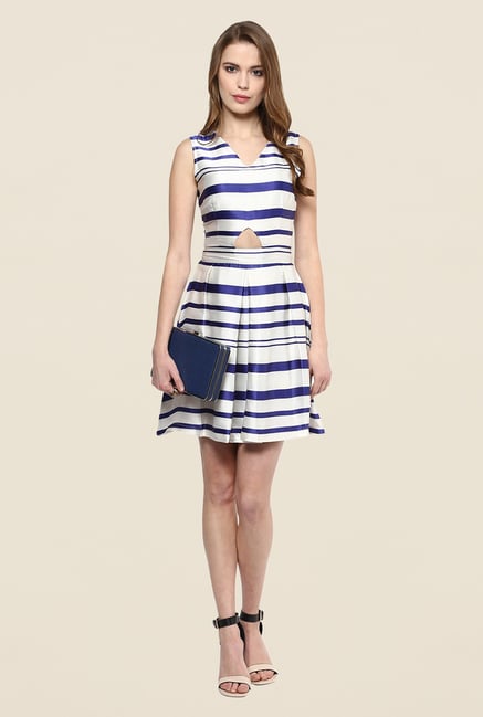 Yepme Ebony White & Blue Skater Dress Yepme Ebony White & Blue Skater Dress
