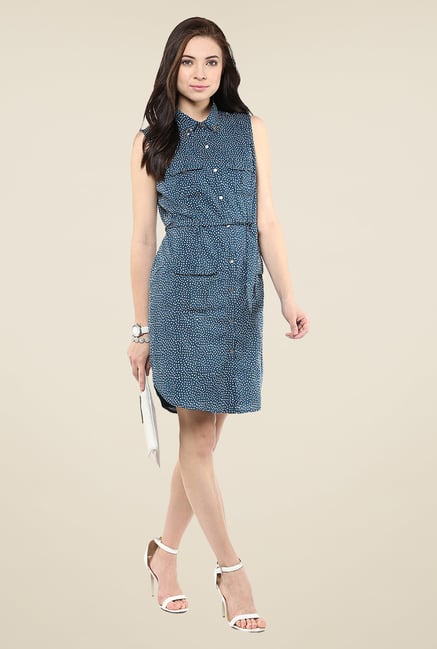 Yepme Blue Polka Dot Shirt Style Dress Yepme Blue Polka Dot Shirt Style Dress