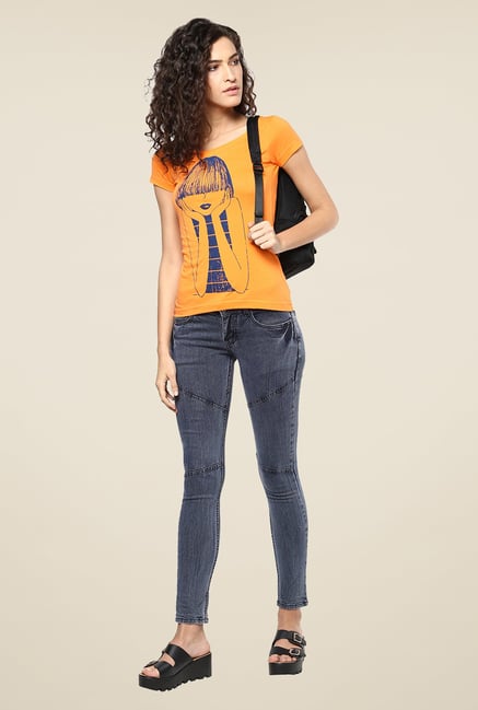 Yepme Orange Emo Girl Graphic Print Top Yepme Orange Emo Girl Graphic Print Top