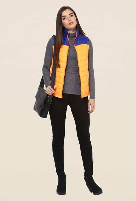 Yepme Orange & Blue Carice Sleeveless Jacket Yepme Orange & Blue Carice Sleeveless Jacket