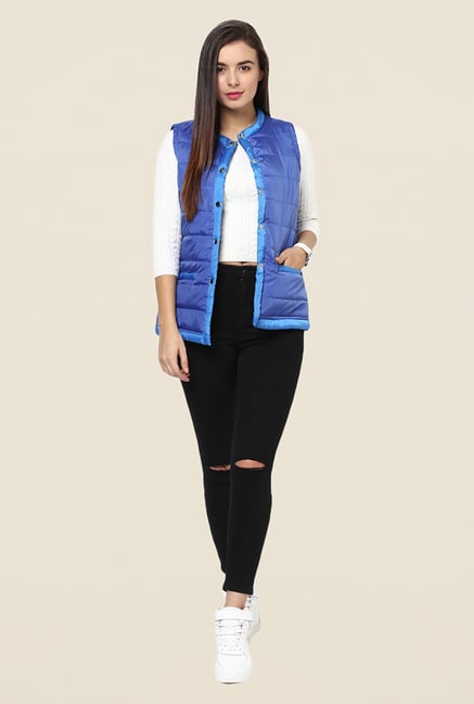 Yepme Blue Jamie Sleeveless Bomber Jacket Yepme Blue Jamie Sleeveless Bomber Jacket