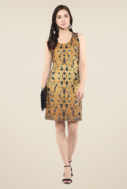 Yepme Gold & Blue Digital Print Bodycon Dress Yepme Gold & Blue Digital Print Bodycon Dress