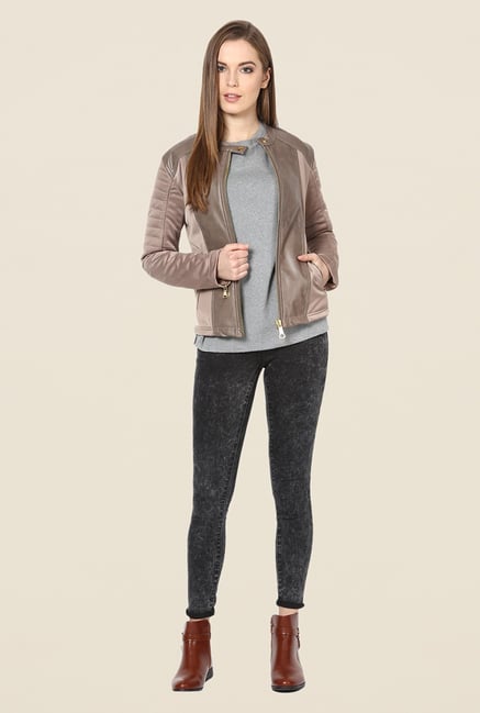 Yepme Beige Sam Leather Jacket Yepme Beige Sam Leather Jacket