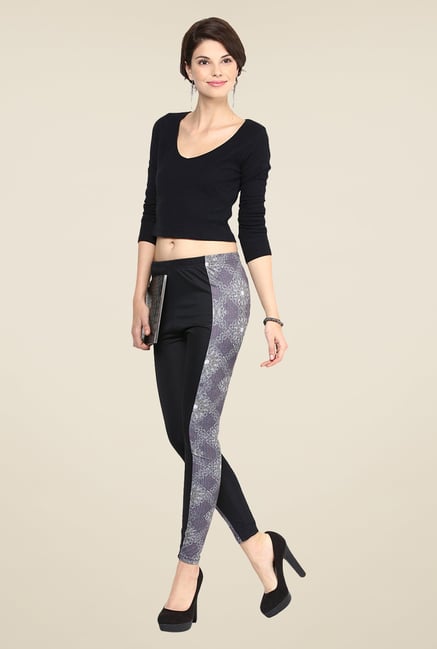 Yepme Jackui Black & Grey Party Leggings Yepme Jackui Black & Grey Party Leggings