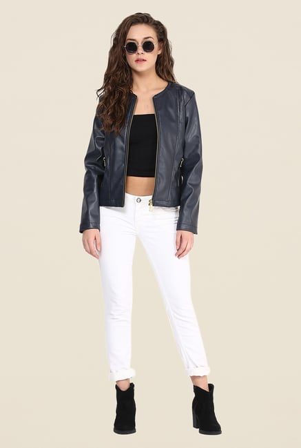 Yepme Navy Stacy Leather Jacket Yepme Navy Stacy Leather Jacket