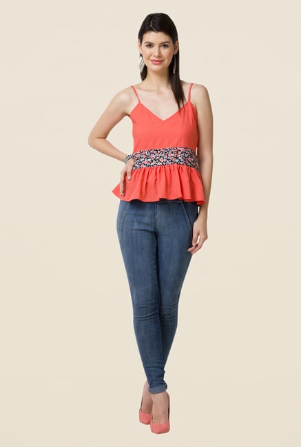 Yepme Coral Britney Strappy Peplum Top Yepme Coral Britney Strappy Peplum Top