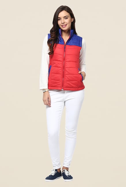 Yepme Coral & Blue Carice Sleeveless Jacket Yepme Coral & Blue Carice Sleeveless Jacket