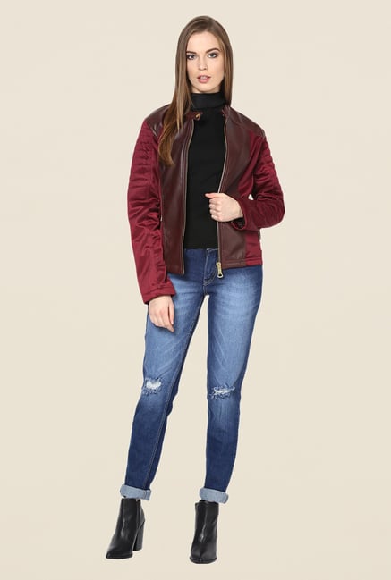 Yepme Maroon Sam Leather Jacket Yepme Maroon Sam Leather Jacket